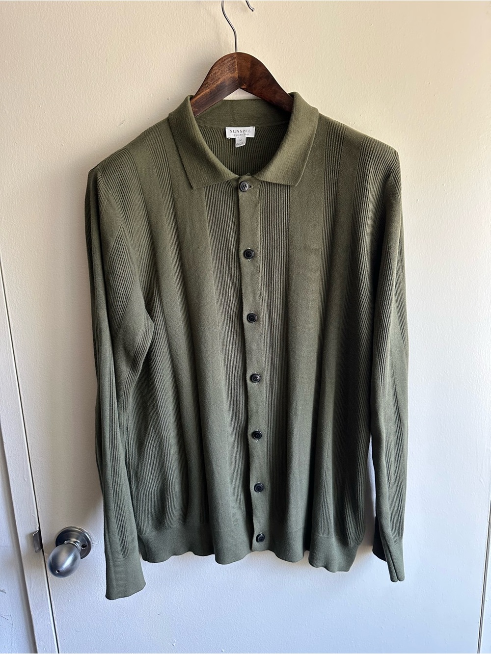 Sunspel Olive Green Knit Cotton Cardigan USM